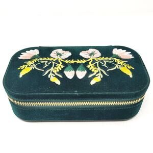 WOLF Zoe Forest Green Travel Zip Case Floral Embroidered Velvet LusterLoc